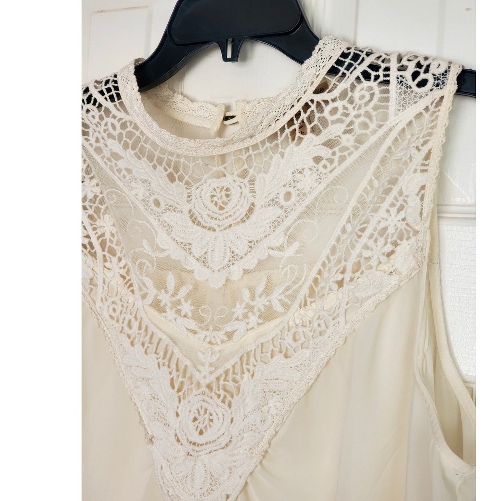 Nine West Dainty Blouse Cream Lace‎ Crochet Cottage Boho Sleeveless Top XL